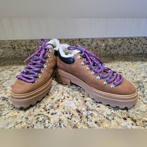 SCHUTZ Size 9 Lucille Shearling Lug Sole Chunky Platform Booties Lace Up Shoes